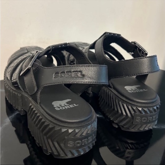 New Sorel Ona Black Platform Sandals 6 - Picture 6 of 9